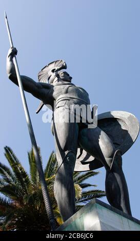 Legendary Achilles Statue viewed from rear in gardens of Achilleion Palace Corfu Stock Photo