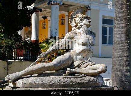 Statue of dying Achilles in Achilleion Palace of Corfu Stock Photo