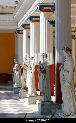 Female Statues from Greek mythology in the Achilleion Palace of Corfu Stock Photo