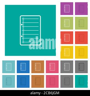 Scratch pad multi colored flat icons on plain square backgrounds. Included white and darker icon variations for hover or active effects. Stock Vector