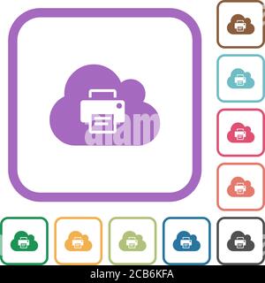 Cloud printing simple icons in color rounded square frames on white background Stock Vector