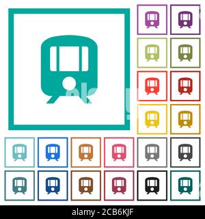 Train flat color icons with quadrant frames on white background Stock Vector