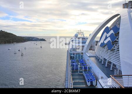 SAINT THOMAS, US VIRGIN ISLANDS - FEBRUARY 18, 2014 : Crown Princess ship departs from Charlotte Amalie port on Saint Thomas island. Crown Princess is Stock Photo