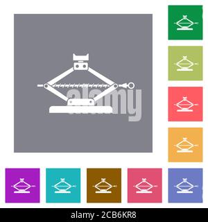 Car jack flat icons on simple color square backgrounds Stock Vector