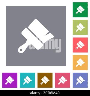 Paint brush flat icons on simple color square backgrounds Stock Vector