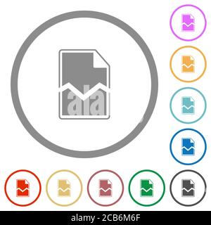 Broken page flat color icons in round outlines on white background Stock Vector