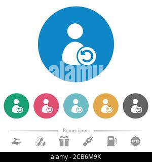 Undo user account changes flat white icons on round color backgrounds. 6 bonus icons included. Stock Vector