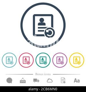 Undo contact changes flat color icons in round outlines. 6 bonus icons included. Stock Vector