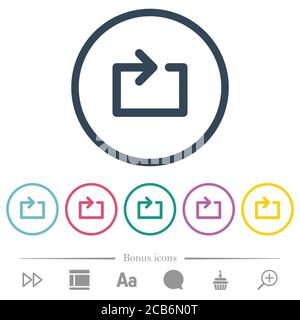 Media loop flat color icons in round outlines. 6 bonus icons included. Stock Vector