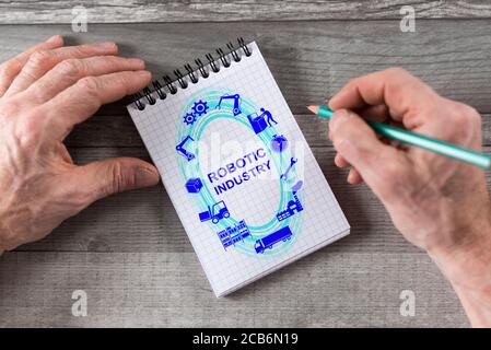 Robotic industry concept drawn on a notepad Stock Photo