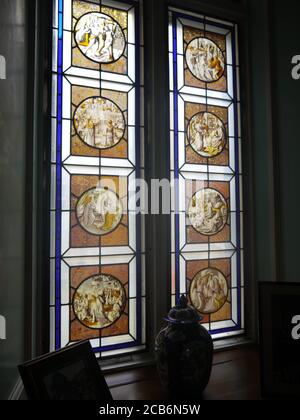 Detailed Stained Glass Window in Longleat Manor Stock Photo