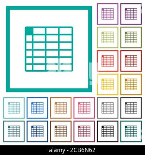 Spreadsheet table flat color icons with quadrant frames on white background Stock Vector