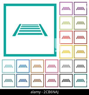 Railway flat color icons with quadrant frames on white background Stock Vector