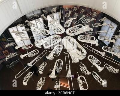 Pressed Silver 'Brass Instruments' Art Installation Stock Photo