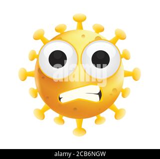 Corona emoji.Corona Virus illustration.Virus cartoon on white background.Virus emoji.Yellow face emoticon. Stock Vector