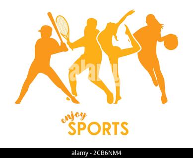 sports time poster with yellow athletes figures silhouettes vector illustration design Stock Vector