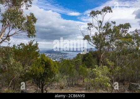 View over Hobart from Bicentennial Park, Mount Nelson, Tasmania, Australia Stock Photo
