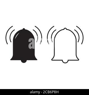 Notification vibrating bell icons in outline and filled style vector sign Stock Vector