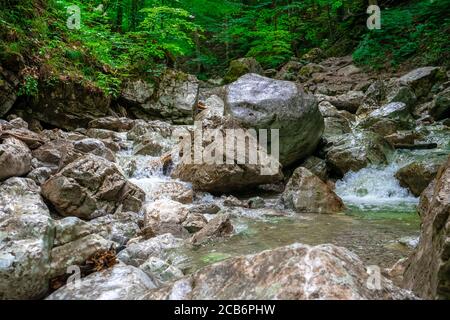 Hiking to the Lainbach Waterfalls near Kochel am See in Bavaria Germany Stock Photo