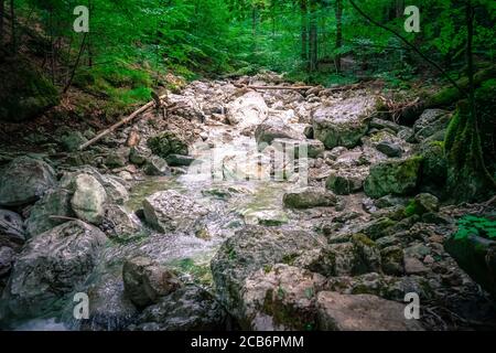 Hiking to the Lainbach Waterfalls near Kochel am See in Bavaria Germany Stock Photo