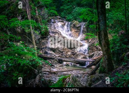 Hiking to the Lainbach Waterfalls near Kochel am See in Bavaria Germany Stock Photo