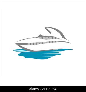 sailing yacht ship boat logo design vector on the water ocean wave Stock Vector