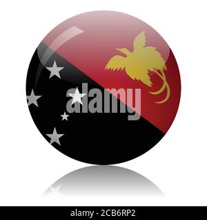 Papua New Guinea flag glass ball on light mirror surface vector illustration Stock Vector