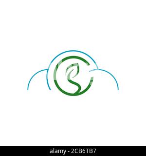 weather control climate change logo vector icon. simple shilhoutte of cloud and green elements for natural temperature change symbol. Stock Vector