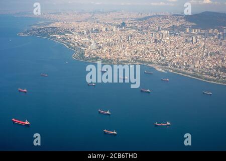 High angle amazing view the shores of Pendik and Kartal districts in Istanbul. Stock Photo