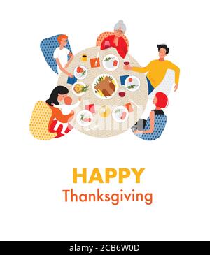 Thanksgiving or Christmas dinner with extended family. Stock Vector