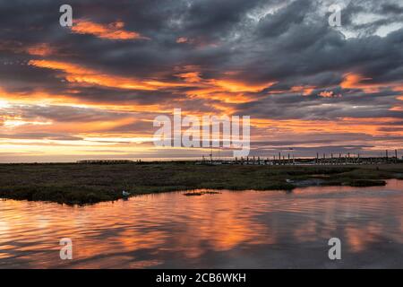 Morston Quay at sunset, Norfolk, East Anglia, UK Stock Photo