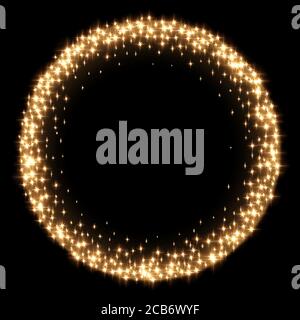 Golden sparkling star in round on black background Stock Vector