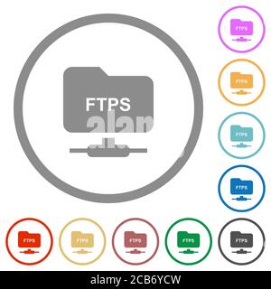 FTP over ssl flat color icons in round outlines on white background Stock Vector