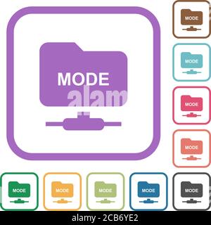 Set FTP transfer mode simple icons in color rounded square frames on white background Stock Vector