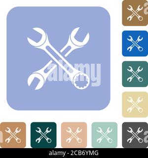 Two wrenches white flat icons on color rounded square backgrounds Stock Vector