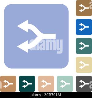 Split arrows left white flat icons on color rounded square backgrounds Stock Vector