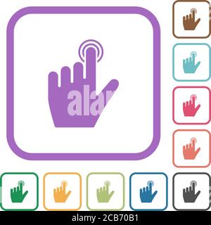 left handed clicking gesture simple icons in color rounded square frames on white background Stock Vector