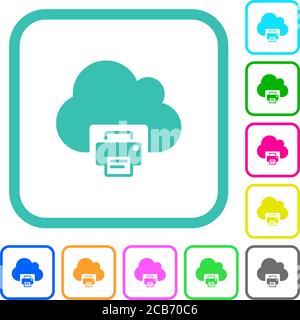 Cloud printing vivid colored flat icons in curved borders on white background Stock Vector