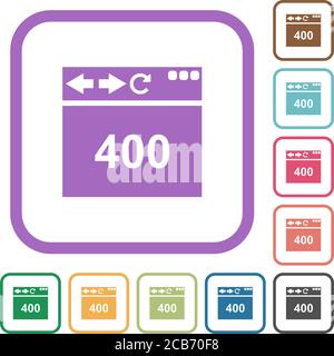 Browser 400 Bad Request simple icons in color rounded square frames on white background Stock Vector