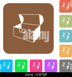 Empty open coffer flat icons on rounded square vivid color backgrounds. Stock Vector