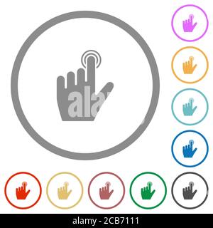 left handed clicking gesture flat color icons in round outlines on white background Stock Vector