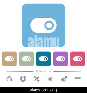 Single horizontal toggle white flat icons on color rounded square backgrounds. 6 bonus icons included Stock Vector