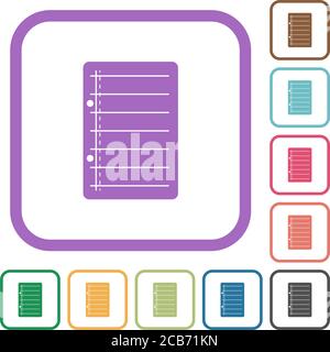 Scratch pad simple icons in color rounded square frames on white background Stock Vector