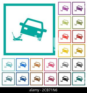 Car repair flat color icons with quadrant frames on white background Stock Vector