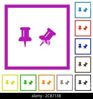 Toggle pin flat color icons in square frames on white background Stock Vector