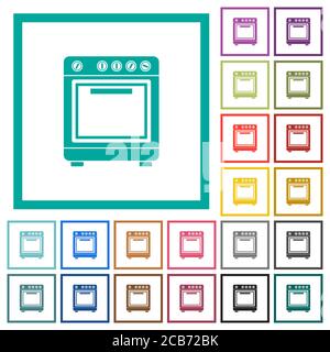 Oven flat color icons with quadrant frames on white background Stock Vector