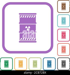 Radioactive waste simple icons in color rounded square frames on white background Stock Vector