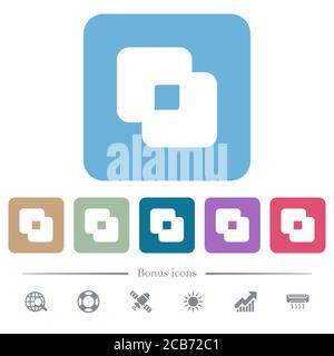 Exclude shapes white flat icons on color rounded square backgrounds. 6 bonus icons included Stock Vector