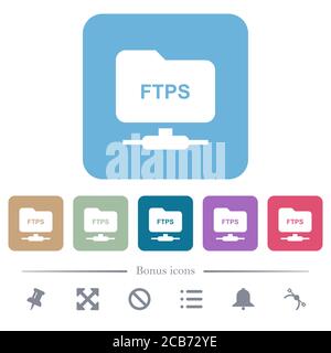 FTP over ssl white flat icons on color rounded square backgrounds. 6 bonus icons included Stock Vector