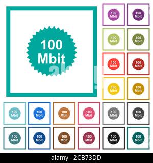 100 mbit guarantee sticker flat color icons with quadrant frames on white background Stock Vector